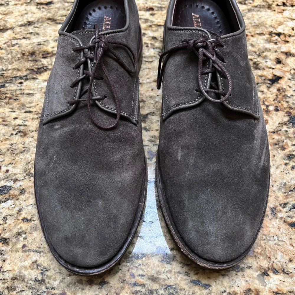 Allen Edmonds Nomad Derby‎ Shoes Mens 9.5 D Grey Suede Plain Toe Blucher Preppy